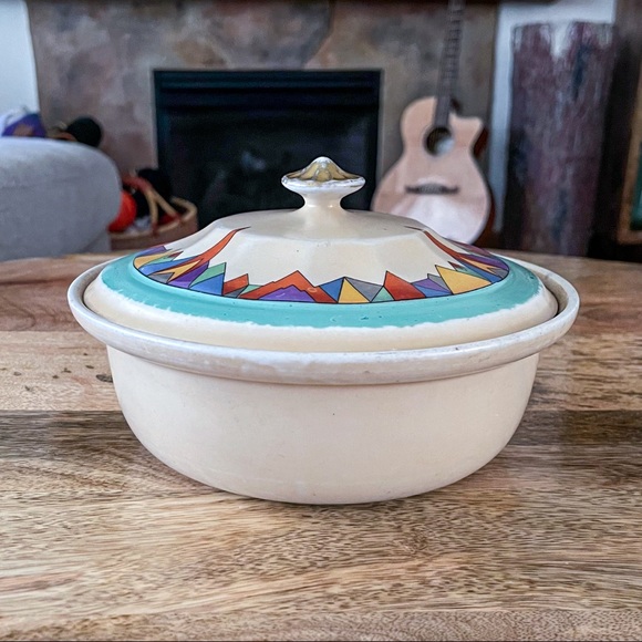 Hall China casserole dish with lid Art Deco design VTG MCM - Picture 2 of 7
